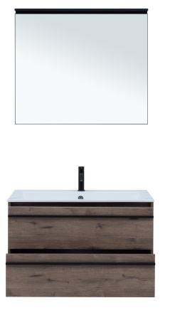 Комплект мебели: тумба с раковиной + зеркало Aquanet Lino 00271958 90x50x138 подвесной цвет темное дерево