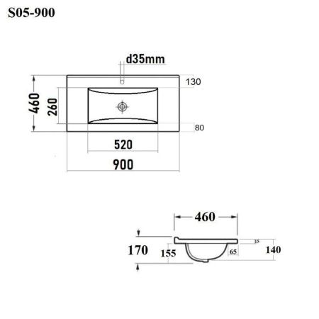 Раковина из сантехнического фарфора Bond Cube S05-900 90х50 встраиваемая цвет белый 1 отверстие под смеситель