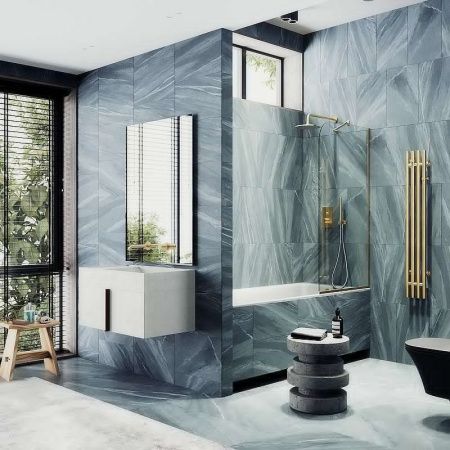 Душевая шторка на ванну Maybah Glass MGV-131-3у 35х140 стекло прозрачное профиль золото ориентация универсальная