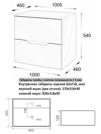 Тумба с раковиной Orange Line Li-100TugMDF+B04-500W 100х50
