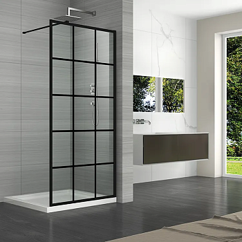 Душевой уголок Cerutti SPA MUZA T80 80х100 стекло прозрачное с рисунком профиль черный без поддона