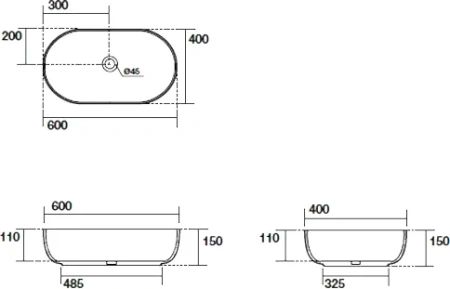Раковина из сантехнического фарфора Kerasan Nolita 534381 60х40 накладная цвет коричневый без отверстий под смеситель