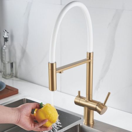 Смеситель для кухни Shevanik S178G на мойку золото/бежевый