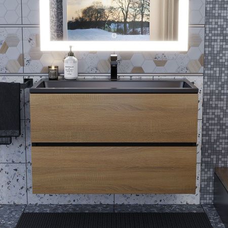 Тумба с раковиной Uperwood Barsa 298301043 80х50 цвет коричневый/черный