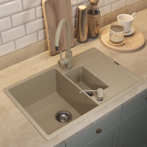 Кухонная мойка Uperwood Quartz Premium UPD-05 3910202117 78x51 цвет бежевый матовый - фото 3