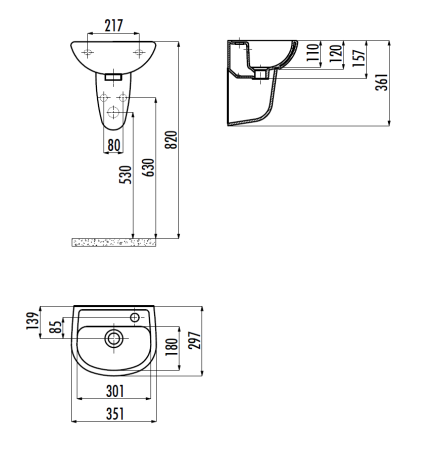 Раковина из сантехнического фарфора Creavit Oval TP135-00CB00E-0000 40х30 подвесная цвет белый