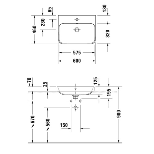 Раковина Duravit Happy D.2 Plus 60 см 2360606100 подвесная цвет белый матовый - фото 2