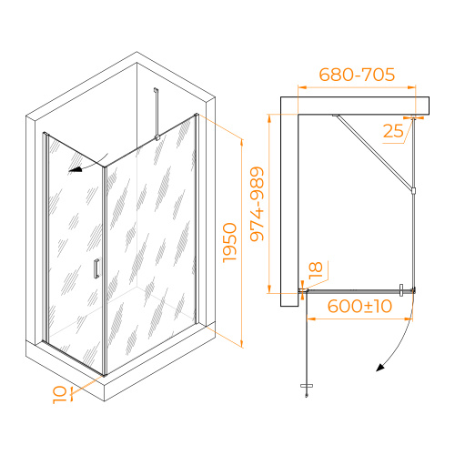 Душевой уголок RGW Leipzig 06123470-11 70х100 стекло прозрачное профиль хром глянцевый без поддона - фото 2