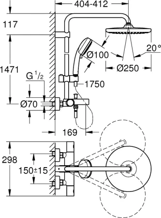 Душевая стойка Grohe Tempesta Cosmopolitan 26672000 настенная цвет хром с термостатом