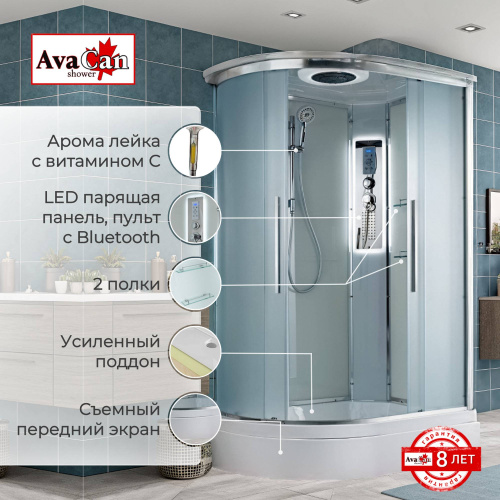 Душевая кабина AvaCan EM EM3912RLED 120х90 асимметричная с крышей ориентация правая - фото 2 Душевая кабина AvaCan EM EM3912RLED 120х90 асимметричная с крышей ориентация правая - фото 2