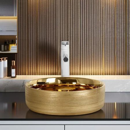 Раковина из сантехнического фарфора Cerutti SPA CR7044AS 40х40 накладная цвет золото без отверстий под смеситель