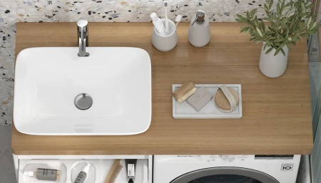 Раковина из сантехнического фаянса CeramaLux 78444 60х40 встраиваемая цвет белый без отверстий под смеситель