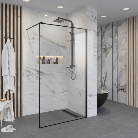 Душевая перегородка Niagara Nova NG-687-11BLACK 110х195 стекло прозрачное с рисунком профиль черный