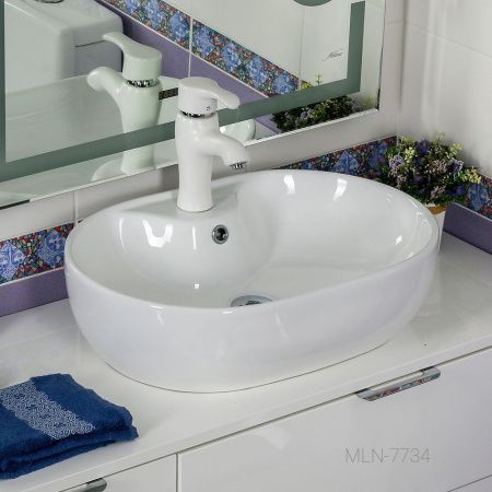 Раковина из сантехнического фарфора Melana 7734-805 60х40 накладная цвет белый 1 отверстие под смеситель