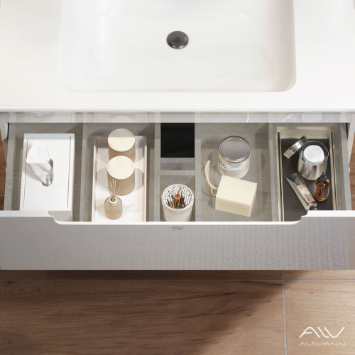 Тумба с раковиной Alavann Berta 105 ALV0968000 подвесная белая с ящиками - фото 4