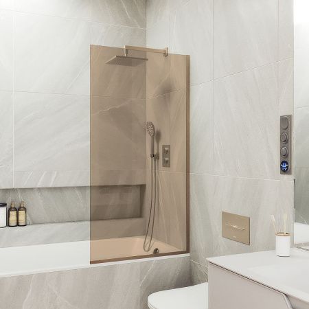 Душевая шторка на ванну Maybah Glass MGV-68-2у 60х140 стекло тонированное профиль бронза ориентация универсальная