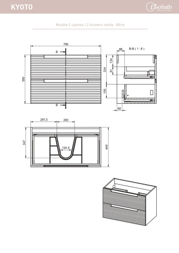 Тумба под раковину Visobath Kyoto 76350/Quarzo 80х45х55 подвесная цвет кварц - фото 2