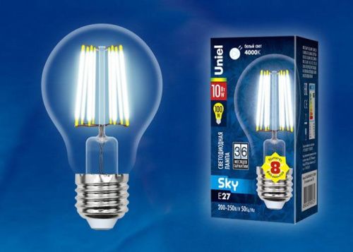 Лампа светодиодная филаментная Uniel Sky (Скы) LED-A60-10W/NW/E27/CL PLS02WH картон - фото 2