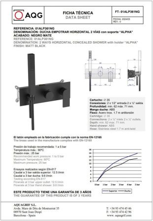 Душевая система AQG Alpha 19ALPEC23805 встраиваемая в стену цвет черный