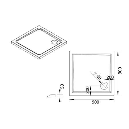 Душевой поддон акриловый Vincea H50 VST-5AS-9090 90х90 белый с каркасом