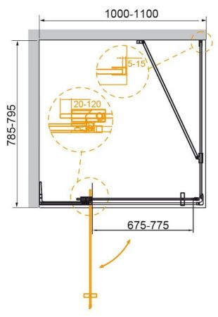 Душевой уголок Cezares SLIDER SLIDER-AH-1-80-100/110-C-NERO 100х80 стекло прозрачное профиль черный без поддона