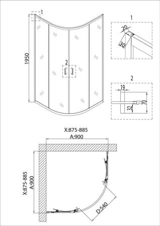 Душевой уголок Niagara Nova 68060811BLACK 90х90 стекло прозрачное профиль черный без поддона