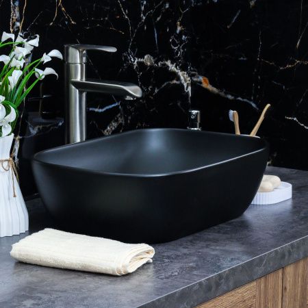 Раковина из сантехнического фарфора Melana 320328MB-805 50х30 накладная цвет черный без отверстий под смеситель