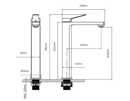 Смеситель для раковины Vincea Arco VBF-4AR02GM на столешницу вороненая сталь