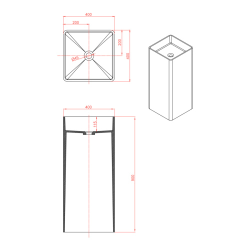 Раковина из искусственного камня MonteBianco Torre 400 13011 45х45 напольная цвет белый матовый без отверстий под смеситель - фото 5