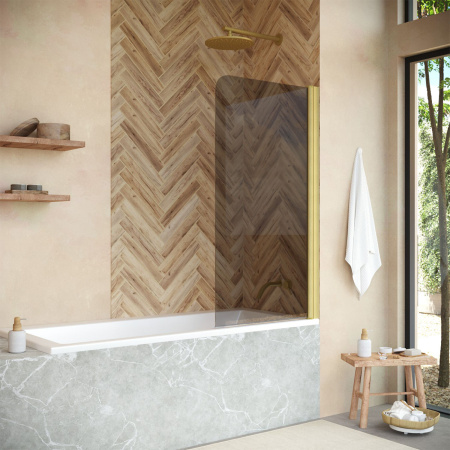 Душевая шторка на ванну Vegas-Glass EV+EV NOVO EV NOVO 76 03 07 76х139 стекло тонированное профиль золото матовое ориентация универсальная