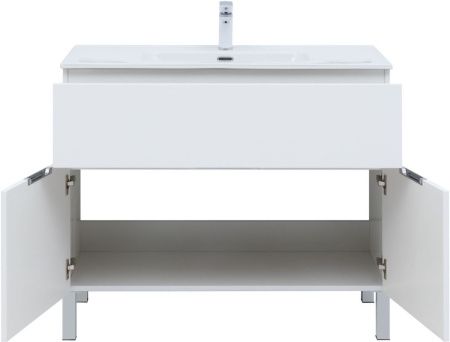 Комплект мебели: тумба с раковиной + зеркало-шкаф Aquanet Алвита New 00274184 100х50 напольный цвет белый