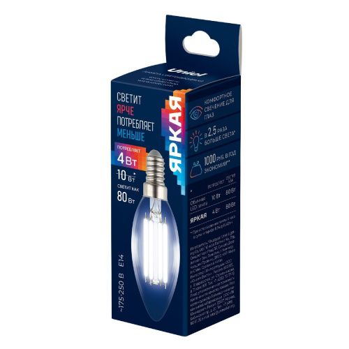 Лампа светодиодная Uniel LED-C35-4W/4000K/E14/CL GLY01TR - фото 3