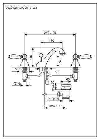 Смеситель Emmevi Deco Ceramic 121033/BR на раковину бронза