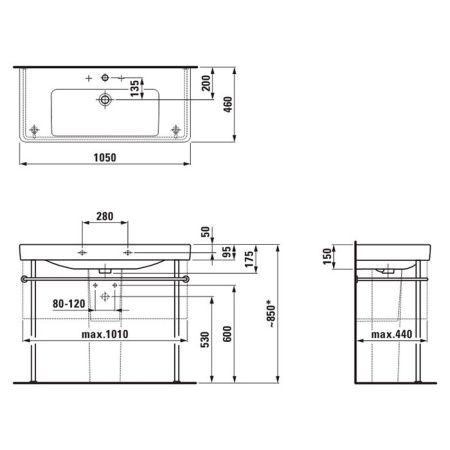 Раковина керамическая Laufen Pro 8.1396.6.000.104.1 110 см подвесная цвет белый 1 отверстие под смеситель