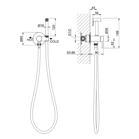 Смеситель с гигиеническим душем Timo Saona 2338/03SM встраиваемый в стену черный матовый