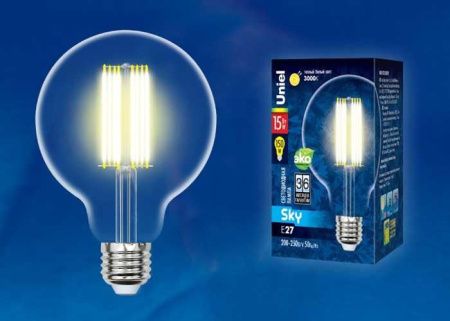 Лампа светодиодная филаментная Uniel SKY Globe (СКЫ Глобе) LED-G95-10W/4000K/E27/CL PLS02WH картон