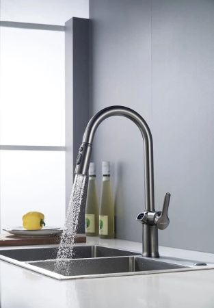 Смеситель для кухни Knotlor KN-100/GM на мойку вороненая сталь