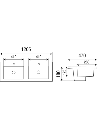Раковина из сантехнического фаянса WeltWasser WW SK 10000003906 120х50 подвесная цвет белый 2 отверстия под смеситель