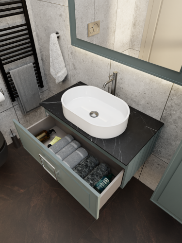 Тумба со столешницей La Fenice CUBO NFNC-01-CUB-G-80-3-GB 80х36х49 подвесная цвет серый/зелёный - фото 5