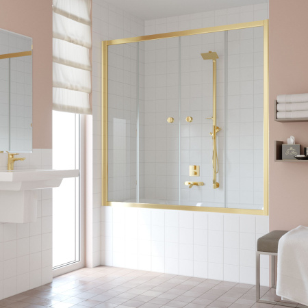 Душевая шторка на ванну Vegas-Glass Z2V TUR+NOVO Z2V TUR NOVO 190 09 01 190х140 стекло прозрачное профиль золото глянцевое ориентация универсальная