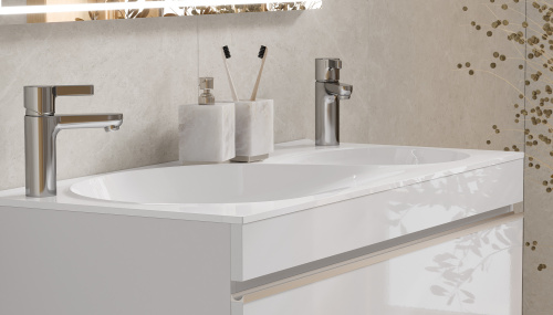 Раковина из литьевого мрамора Velvex OTTO rkOTT.100-81 100х45 встраиваемая цвет белый 2 отверстие под смеситель - фото 3