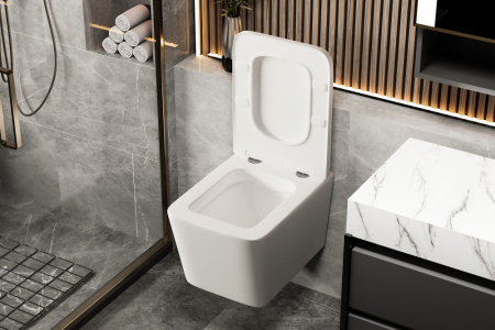 Унитаз подвесной Abber Rechteck AC1201MW белый матовый с сиденьем микролифт безободковый каскадный смыв