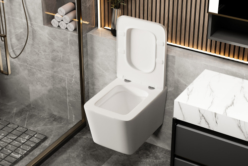 Унитаз подвесной Abber Rechteck AC1201MW белый матовый с сиденьем микролифт безободковый каскадный смыв - фото 4