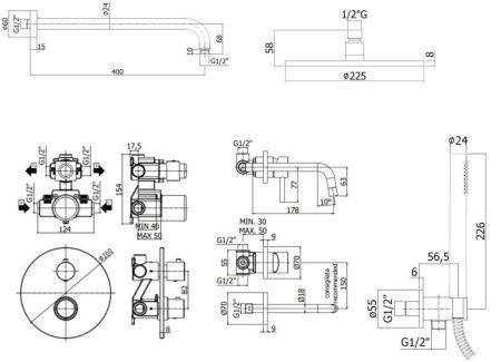 Душевая система Paffoni Light KITLIQ018NO006 встраиваемая в стену цвет черный с термостатом