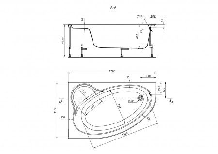 Ванна акриловая Santek Эдера 1WH111995 170х110 пристенная асимметричная без каркаса