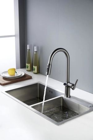 Смеситель для кухни Knotlor KN-100/GM на мойку вороненая сталь