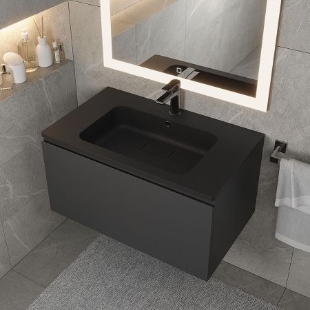 Раковина из искусственного камня Uperwood Lagoon Quartz 297000016 80х50 полувстраиваемая цвет черный