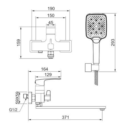 Смеситель для ванны и душа Raglo R01 R01.22 настенный хром