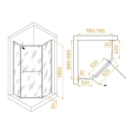 Душевой уголок RGW Passage 35089189-11 90х80 стекло прозрачное профиль хром без поддона