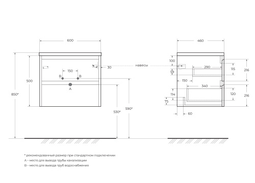 Тумба под раковину BelBagno Kraft KRAFT-600-2C-SO-RNN 60x46x50 - фото 2